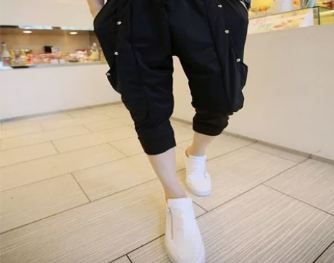 夏季宽松哈伦裤男薄款七分裤青少年短裤男修身...