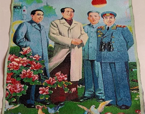毛主席刺绣画 伟人画像刺绣毛主席四伟人像唐...