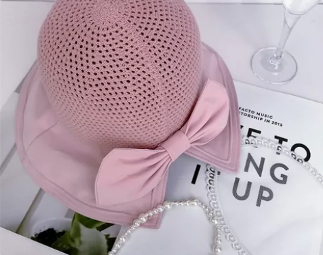 ?女夏季新款太阳帽子韩版百搭针织头拼接蝴蝶...