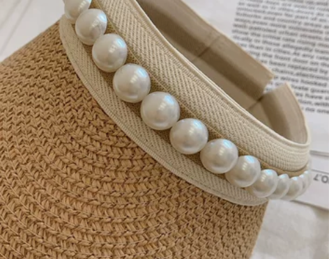 韩国潮牌ins帽子女韩版防晒帽珍珠拉菲草帽...