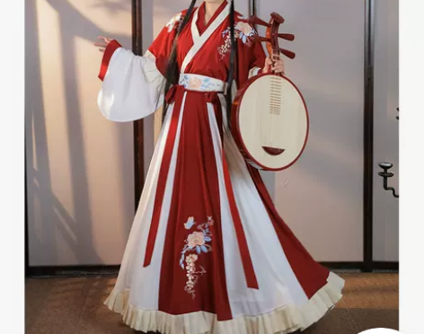 柒邑原创阑珊汉服女晋制交领半袖齐腰襦裙绣花...