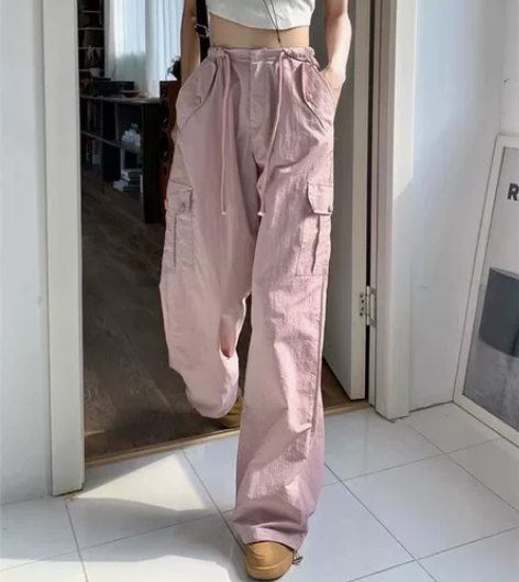 kumikumi蓝色抽绳休闲裤工装裤女夏季...