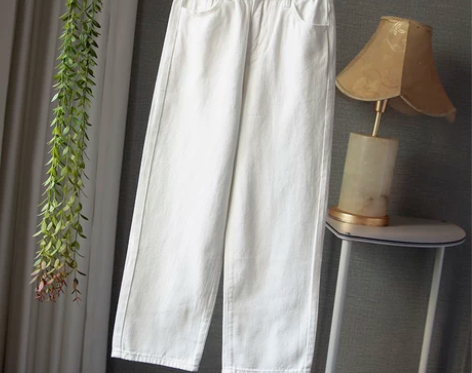 白色裤子女春秋牛仔裤小个子阔腿裤夏装搭配高...