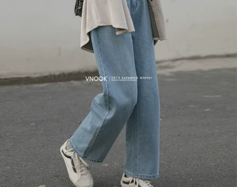 VNOOK/ 直筒牛仔裤女秋冬高腰宽松经典...