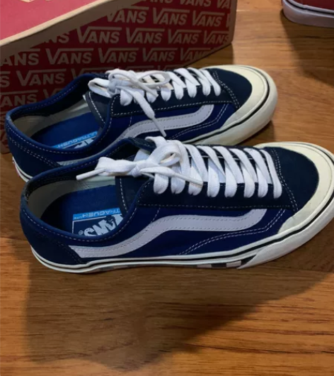 VANS帆布鞋 万斯蓝色棋盘格帆布鞋板鞋代...
