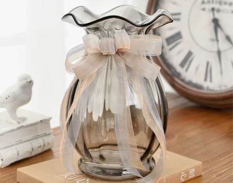 法式丝带创意玻璃花瓶透明欧式客厅百合插花大...
