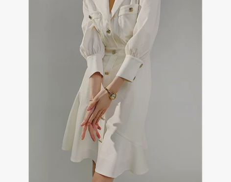 英伦风高腰显瘦西装裙女中长款九分袖修身连衣...