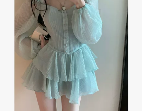 法式性感纯欲桃心领连衣裙仙女夏高级感别致独...