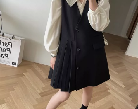 西装马甲女春秋季学院风纯色法式显瘦宽松外搭...