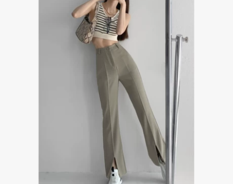 复古辣妹垂坠感直筒西装裤秋季宽松显瘦前开叉...