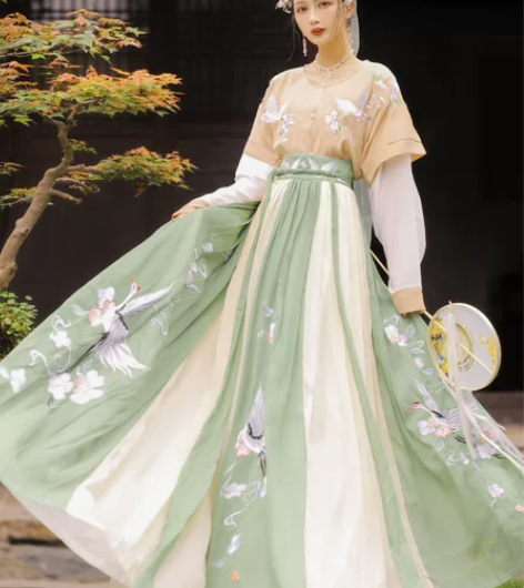 玉术汉服女幽风原创正品坦领齐腰儒裙春夏仙鹤...