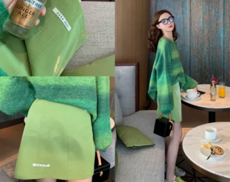 钱夫人 早秋粉色高腰半身裙子女2019新款...