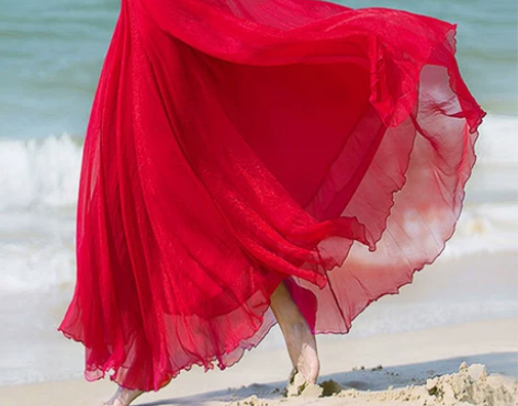 大摆裙沙滩裙海边度假广场舞720度 雪纺白...