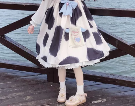 洛丽塔裙子小奶糕lolita奶牛纹吊带软妹...