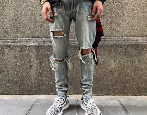 j caesar 高街破洞牛仔裤 比伯同款...