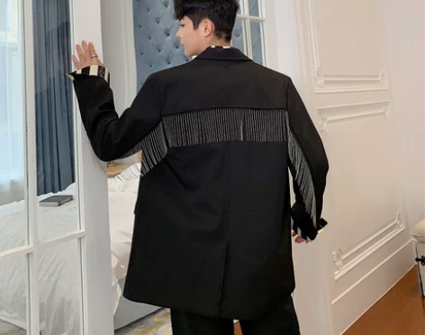 ?秋季潮牌网红小西装外套个性金属流苏设计帅...