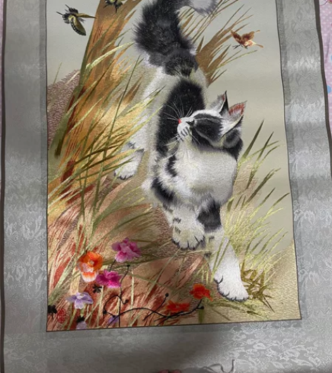小猫刺绣画～ 一直放置未悬挂出来，很新～