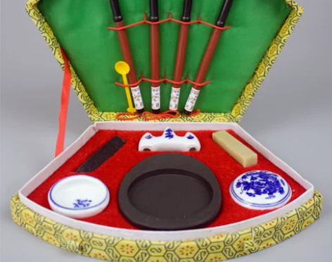 扇形文房四宝套装毛笔砚台印泥印章水浅墨条