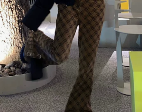 Eve H 复古格纹喇叭裤女冬季新款韩版气...