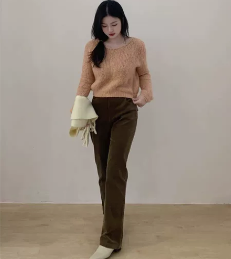 鱼没放复古灯芯绒直筒裤女高腰百搭2022秋...