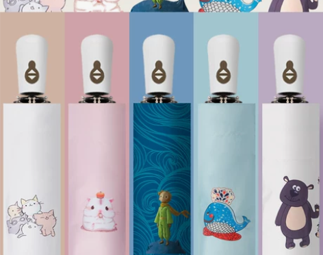 雨伞遮阳伞全自动卡通儿童男女三折叠黑胶伞小...