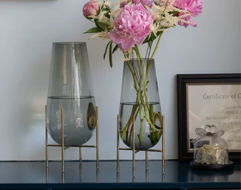 新款铁架玻璃恐龙蛋创意大号透明插花花瓶餐桌...