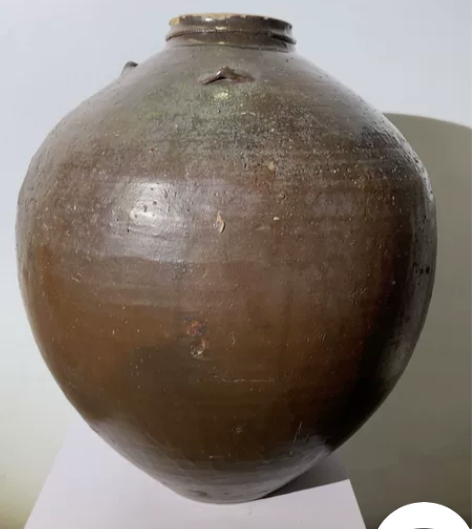 民俗粗陶，花器，带系老陶罐，四系完整，口部...
