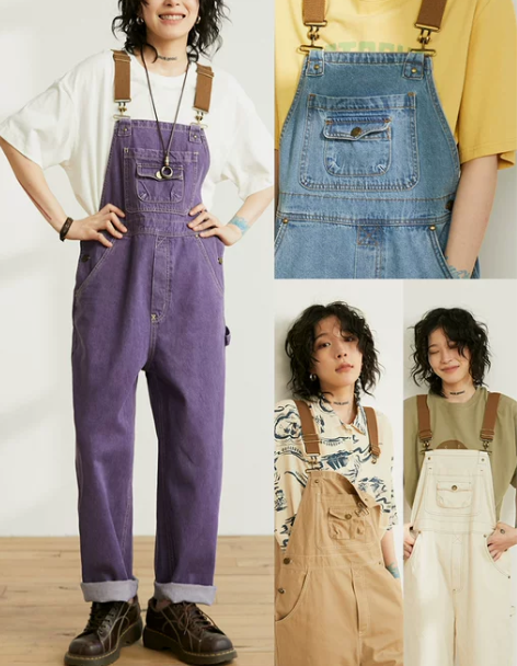 百搭显瘦背带裤女夏季薄款白色背带裤高腰背带...