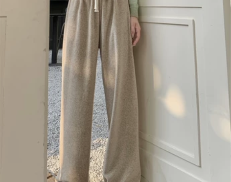 港味纯色软糯休闲裤女秋冬直筒拖地裤子高腰遛...