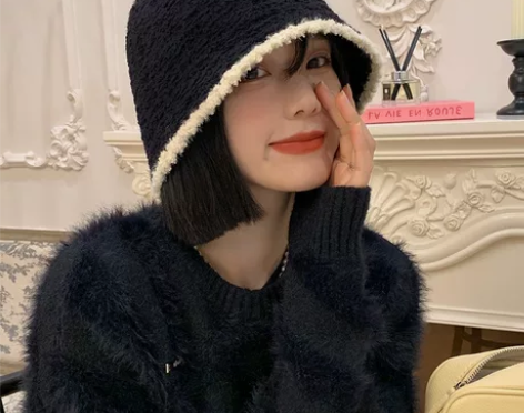 限时包邮黑色针织毛绒渔夫帽女秋冬新款大头围...