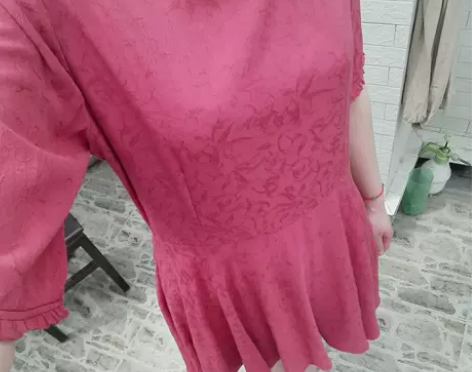 春夏新款铁锈红印花木耳边抽褶宽松显瘦全棉超...