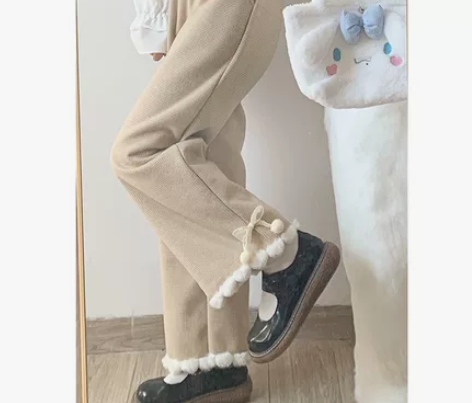 ［久久家工作室］原创秋冬长裤软妹小毛球蝴蝶...
