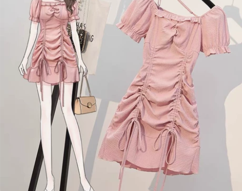 减龄法式泡泡袖，抽绳A字连衣裙 哺乳期胖了...