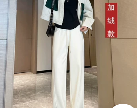 加绒香蕉裤女2022秋冬新款棕色垂感阔腿裤...