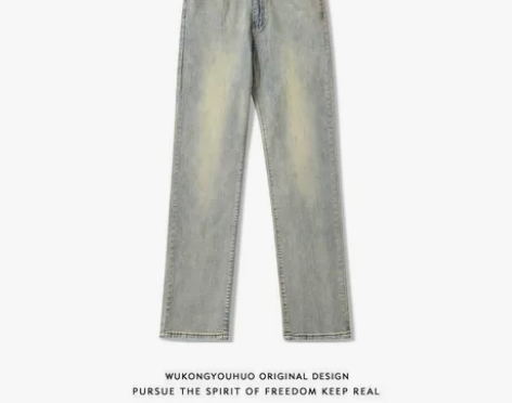 美式高街水洗做旧直筒牛仔裤男ins潮复古宽...