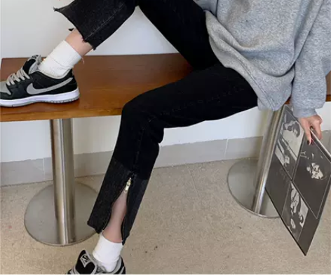 梨形身材黑色直筒牛仔裤女春秋新款胖妹妹高腰...