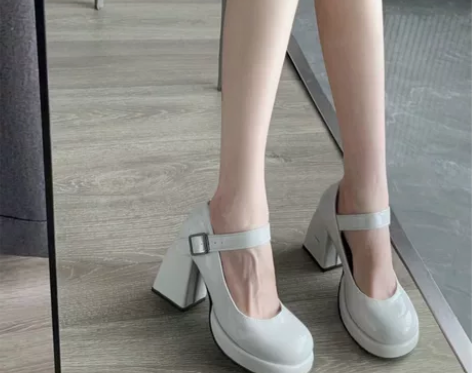 鞋遇白色粗跟玛丽珍鞋女2022秋季新款百搭...