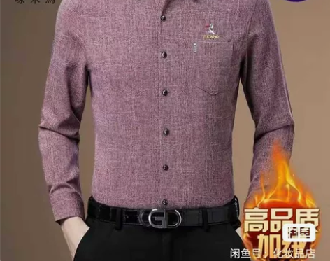 正品啄木鸟男士长袖衬衫中青年春秋冬加绒保暖...