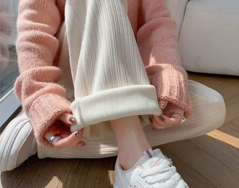 加绒加厚阔腿裤女生秋冬季休闲裤运动拖地裤宽...