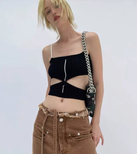 NUTH22SS吊带背心女夏外穿扭结撞色收...