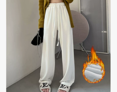 【加绒黑灰色阔腿裤女春秋冬高腰垂感小个子休...