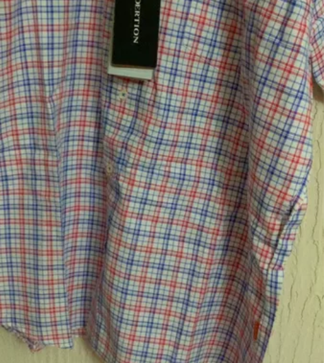 男士短袖薄款纯棉休闲格子衬衫，180/95...