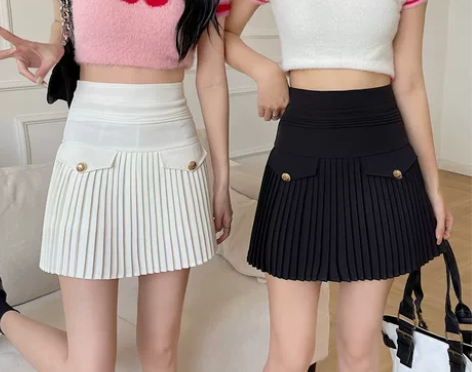 大码高腰白色百褶裙女夏季设计感小个子压褶裙...