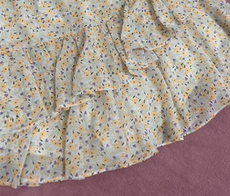 均码松紧腰 碎花裙淡黄色蛋糕裙，小清新风格...