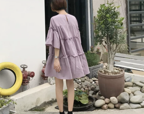 花田橱窗闺蜜裙原宿风娃娃裙夏宽松蛋糕裙森女...