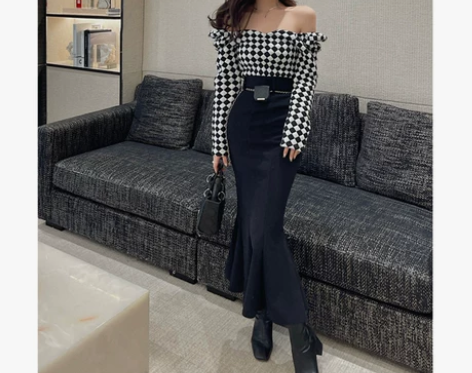 灯芯绒半身裙女秋冬高腰不规则包臀鱼尾裙气质...