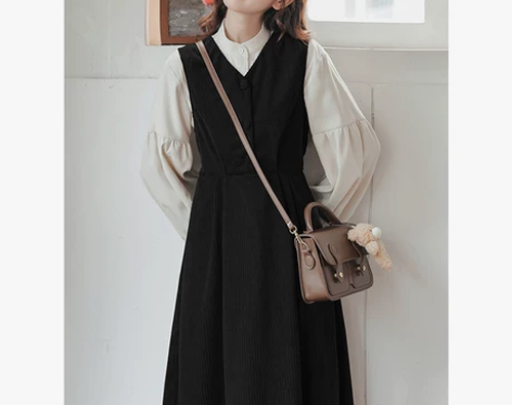 秋季2022年新款连衣裙背带裙两件套日系学...