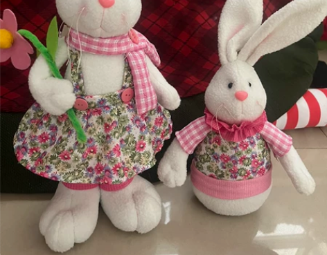 中古老货兔子碎花裙田园风兔子玩偶摆件毛绒 ...