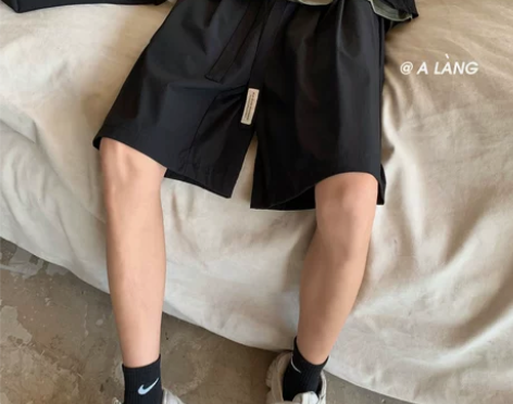 @方少男装 2021夏季飘带五分裤男宽松b...