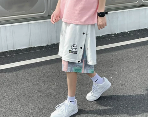 腰果花排扣短裤男潮流大码宽松裤衩休闲运动夏...